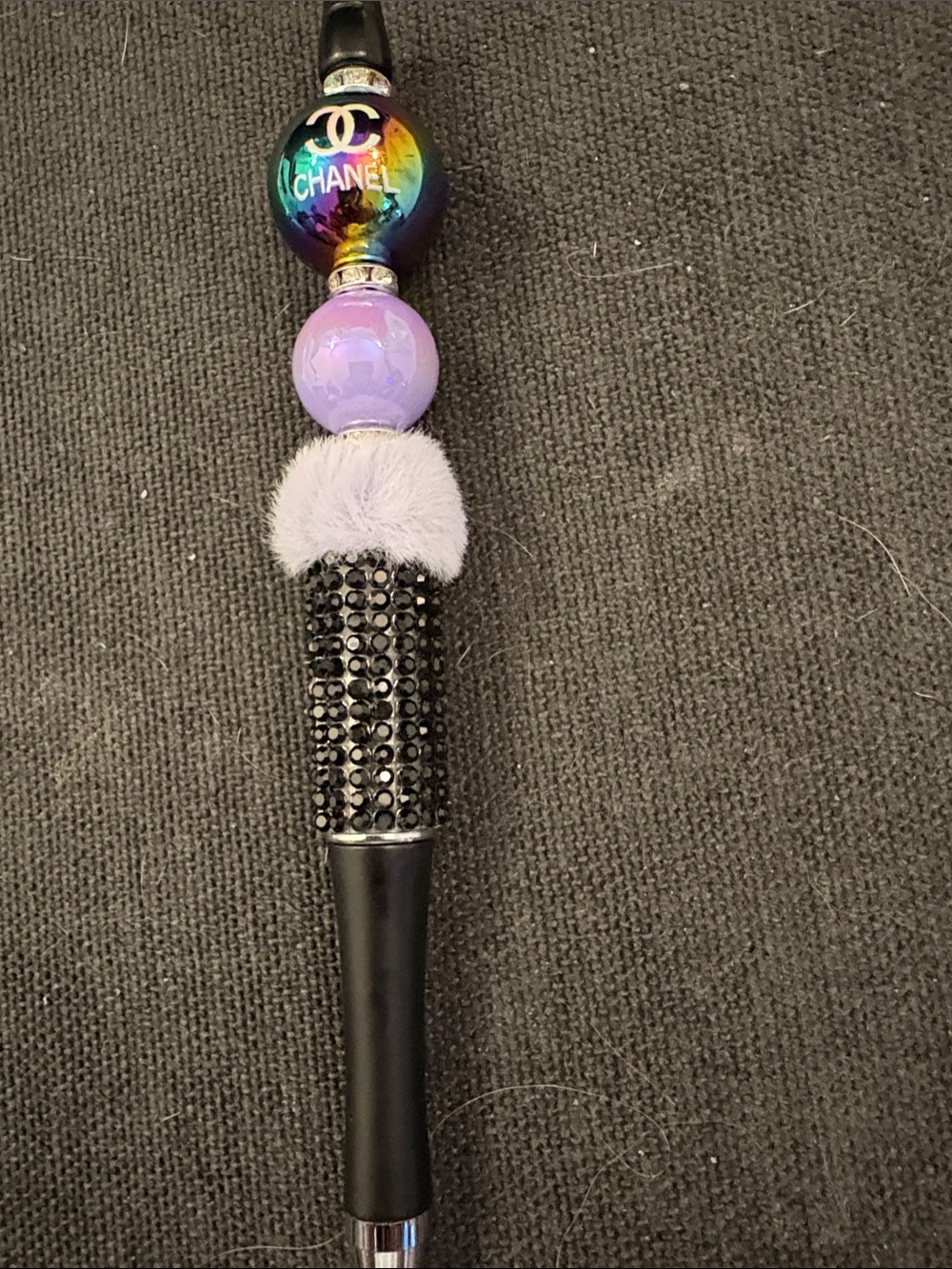 Fashion Chanel Rainbow Logo Beaded Charm Pen with Lavender Accents
